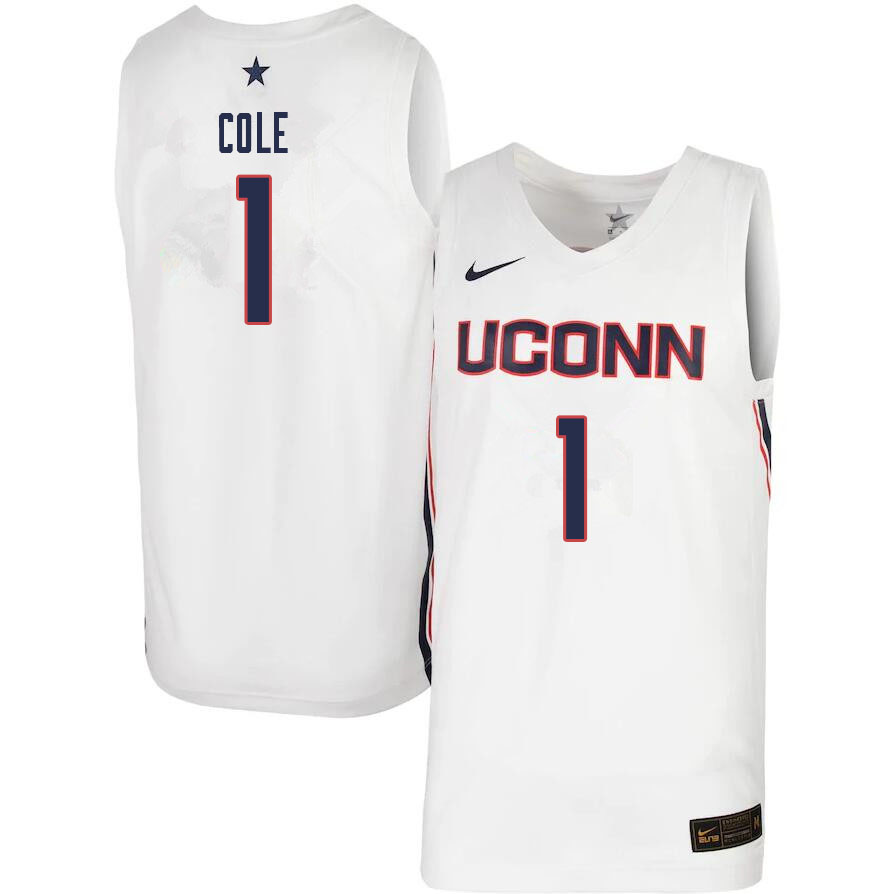 Men #1 R.J. Cole Uconn Huskies College Basketball Jerseys Sale-White - Click Image to Close